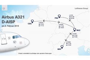 Lufthansa-Jumbo fliegt neues Logo im Lowpass