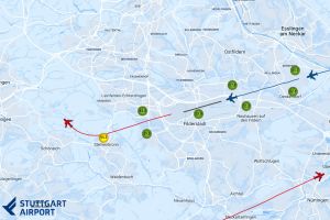 Flughafen Stuttgart zeigt Lärmimmission mit Flugspuren